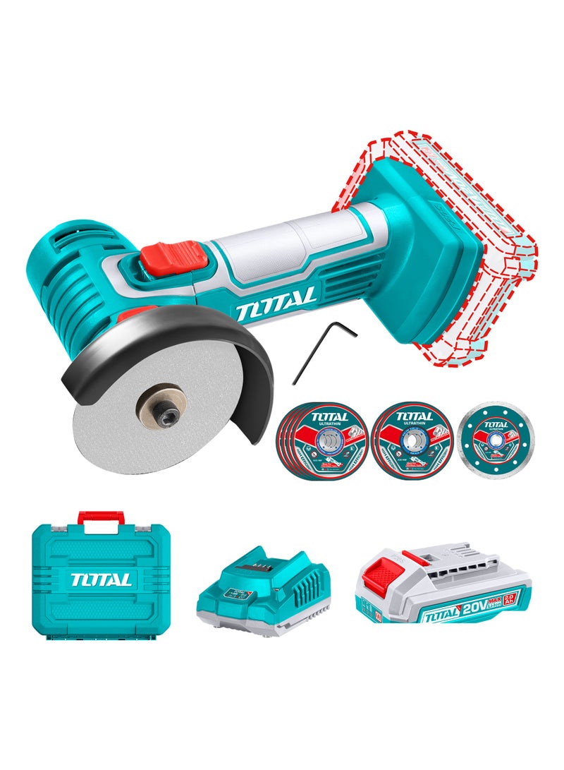 توتال أداة قطع صغيرة لاسلكية من توتال تعمل ببطارية ليثيوم-أيون بجهد ٢٠ فولت وسعة ٢ أمبير-ساعة، عبارة عن جلاخة زاوية صغيرة متعددة الوظائف ومحمولة باليد - Image 1